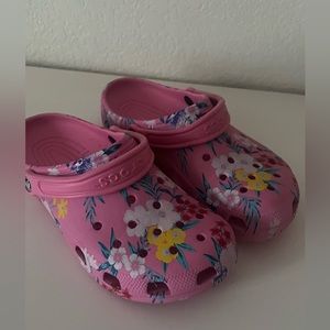 pink floral crocs